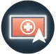 A computer icon with an insurance symbol and a cursor.